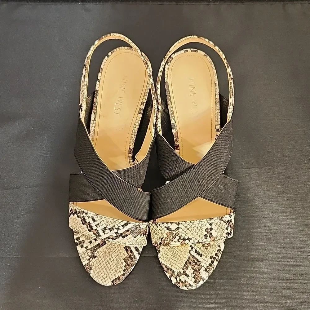 NINE WEST TWO TONE ANIMAL PRINT CRISS-CROSS STRAP  HEEL SANDAL